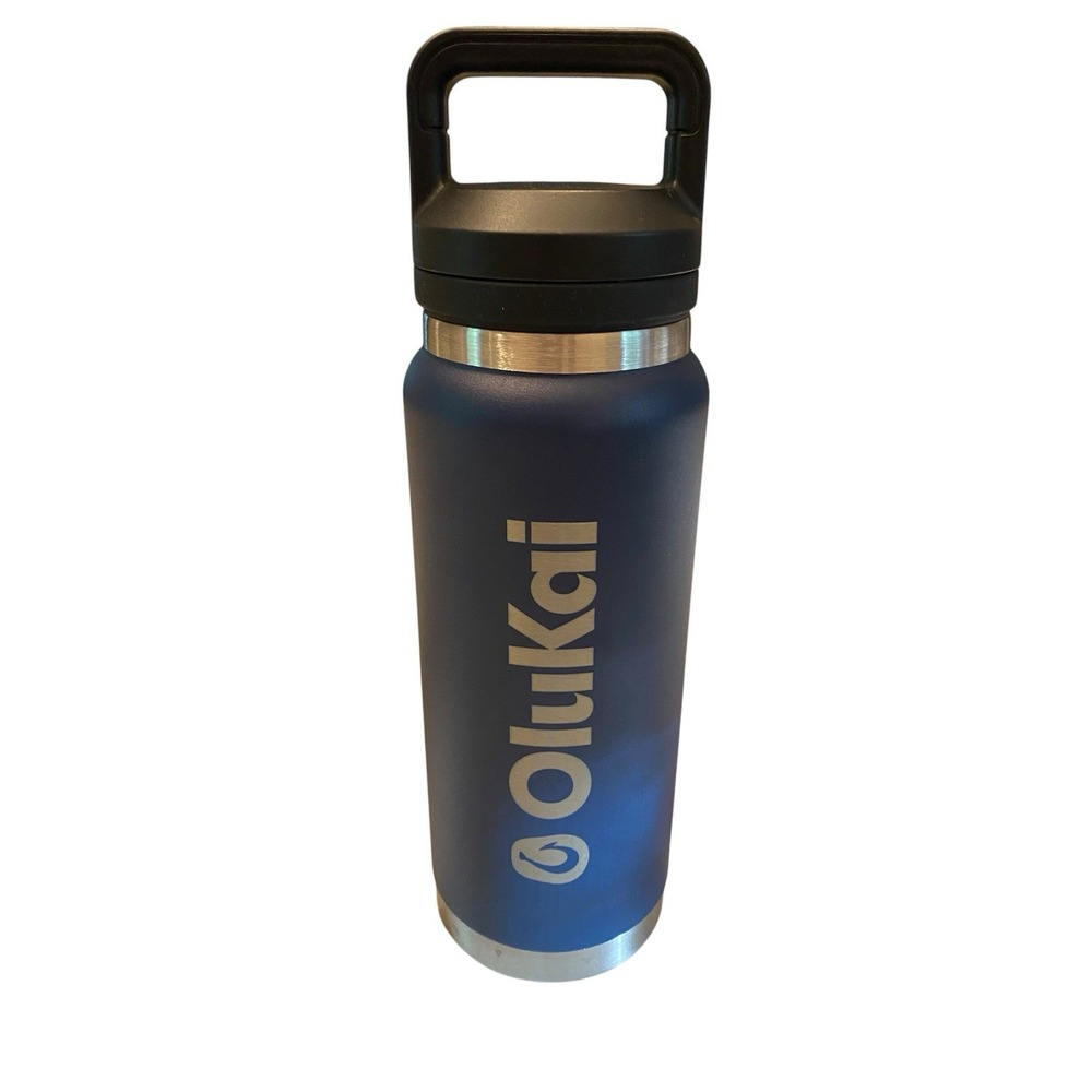 OluKai Stainless Steel Water Bottle Tumbler Navy Blue Matte 24oz Insulated Lid